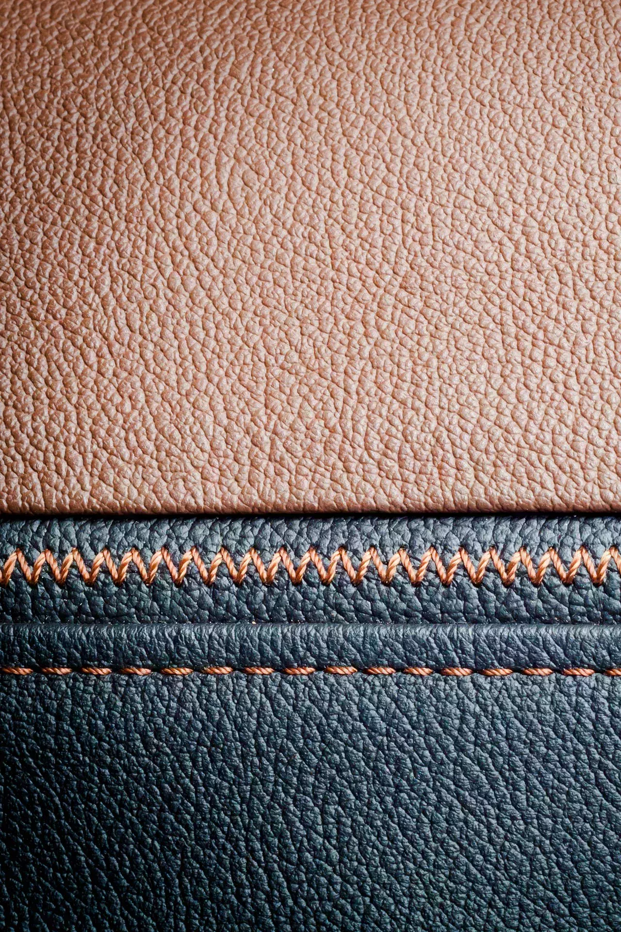 Brown leather and black leather with brown stitching