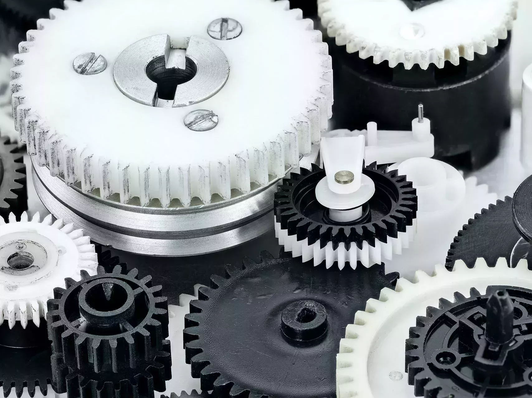 White and black plastic gears